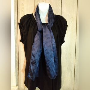 Silky Navy Blue Scarf with floral pattern